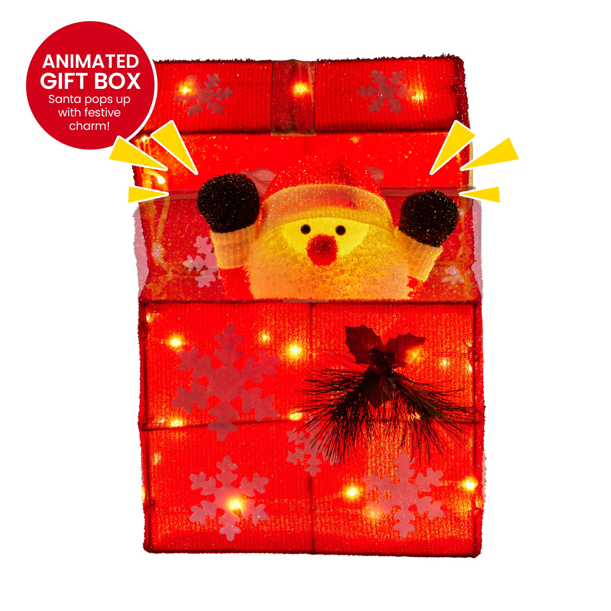 30cm Animated Santa Gift Box Christmas Decoration – 50 LED Warm White