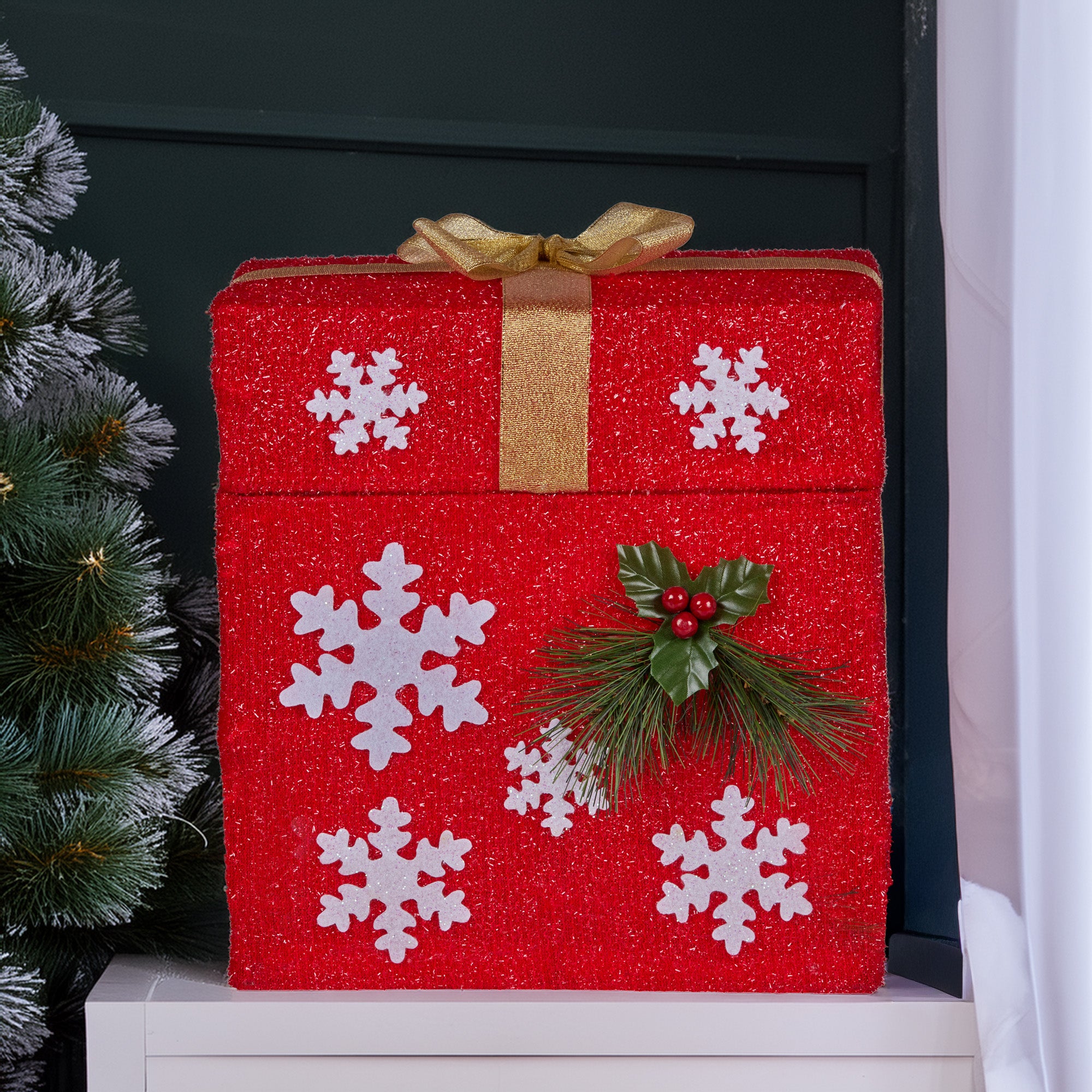 30cm Animated Santa Gift Box Christmas Decoration – 50 LED Warm White