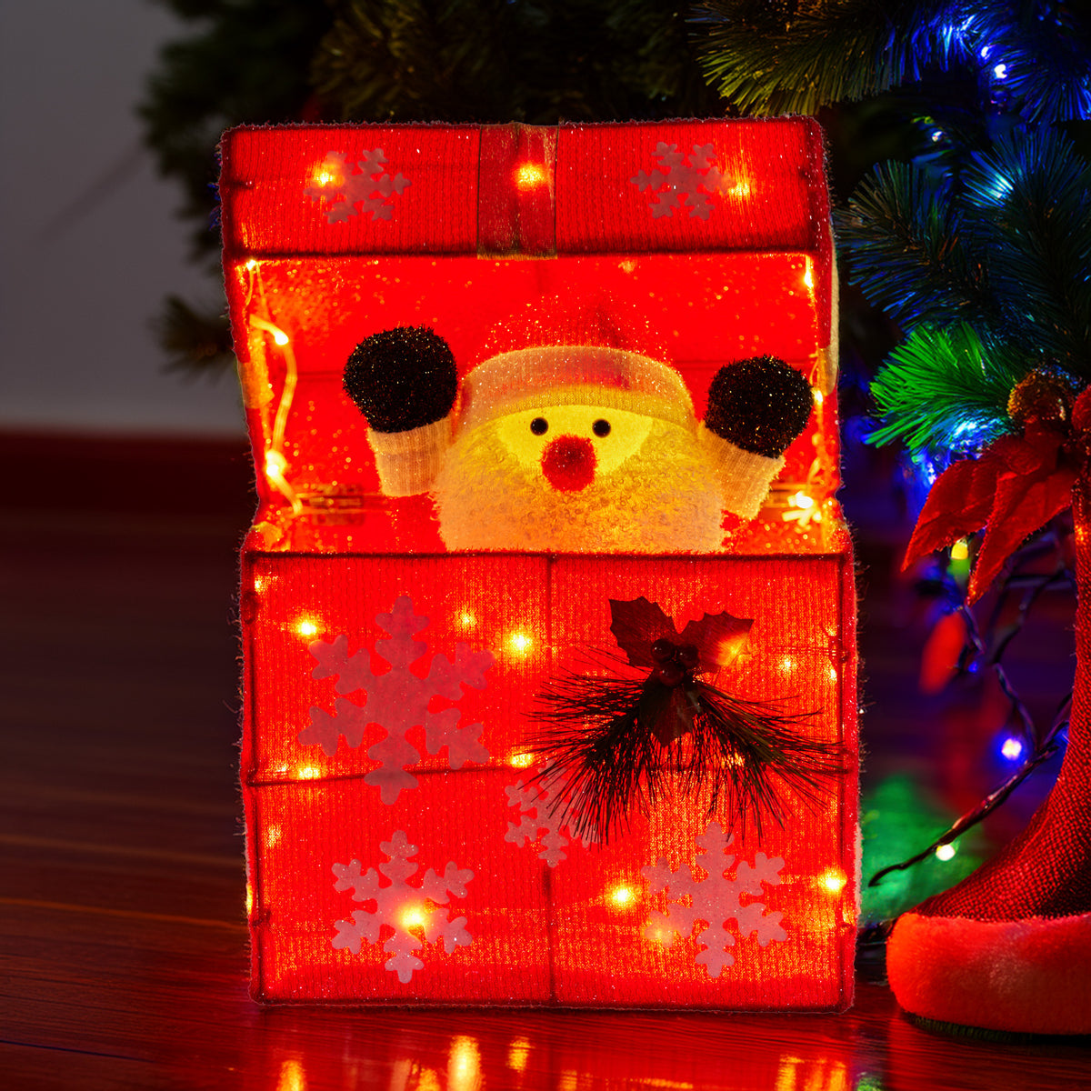 30cm Animated Santa Gift Box Christmas Decoration – 50 LED Warm White