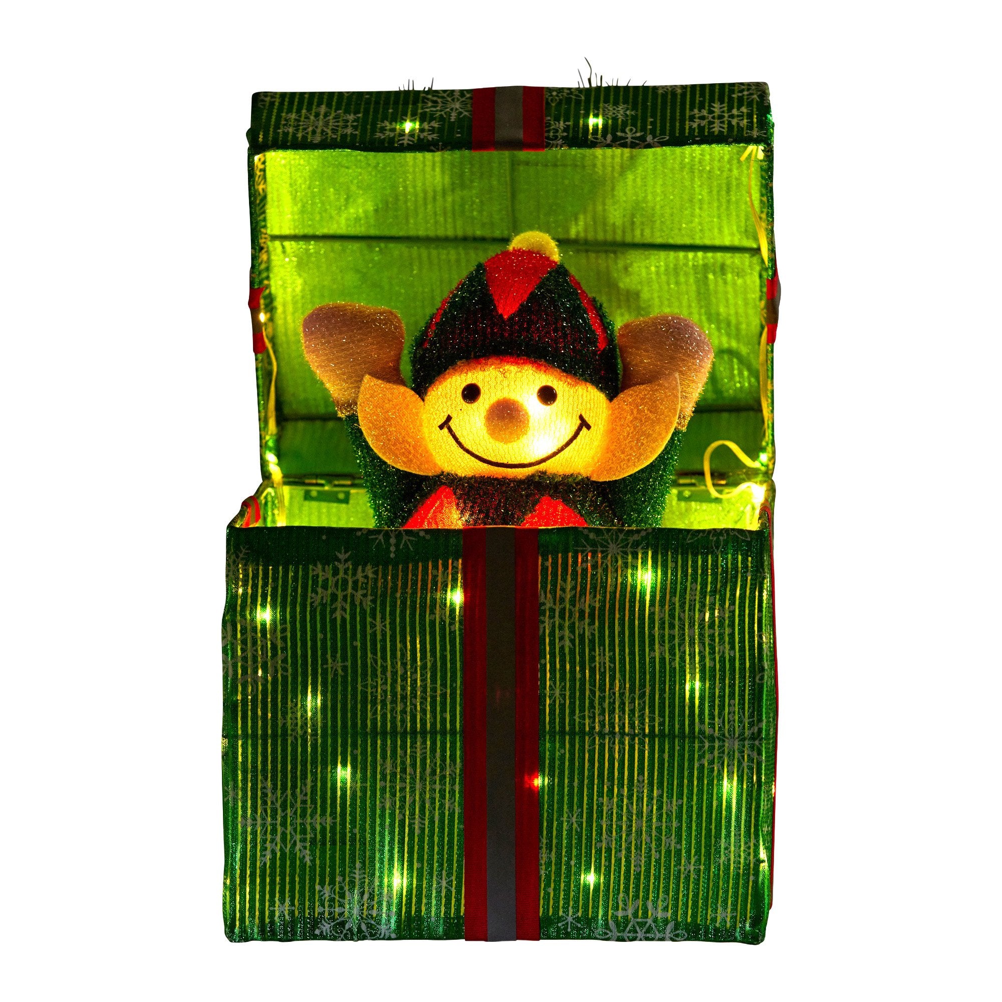 30CM Animated Elf Gift Box Display – 50 Warm White LED Lights