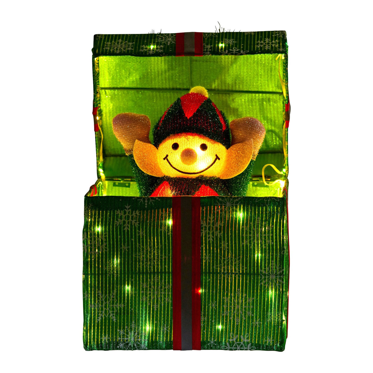 30CM Animated Elf Gift Box Christmas Display with 50 Warm White LEDs