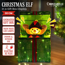 30CM Animated Elf Gift Box Christmas Display with 50 Warm White LEDs