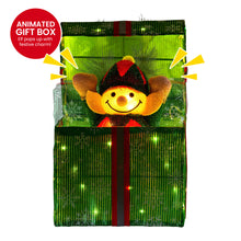 30CM Animated Elf Gift Box Display – 50 Warm White LED Lights