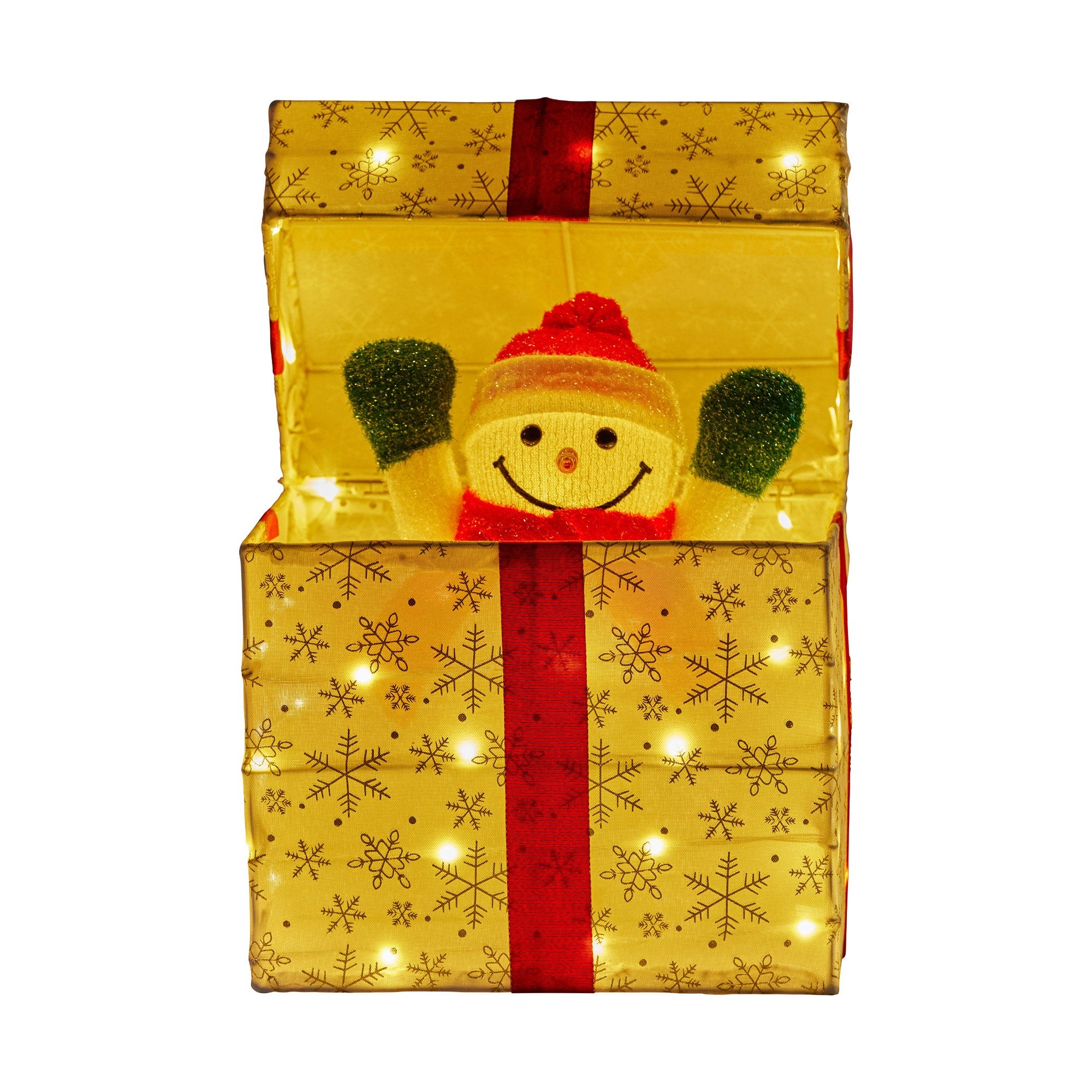 30CM Animated Snowman Gift Box Display – 50 Warm White LED Lights