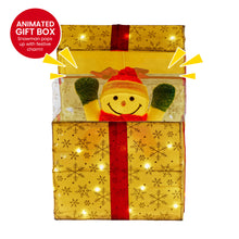 30CM Animated Snowman Gift Box Display – 50 Warm White LED Lights