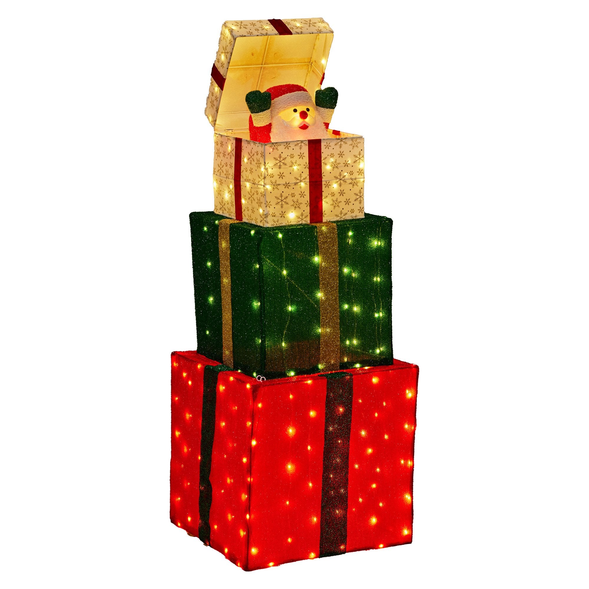 122CM Animated Santa Present Stack Christmas Display with 200 Warm White LEDs