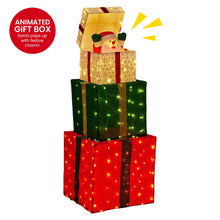 122CM Animated Santa Present Stack Christmas Display with 200 Warm White LEDs