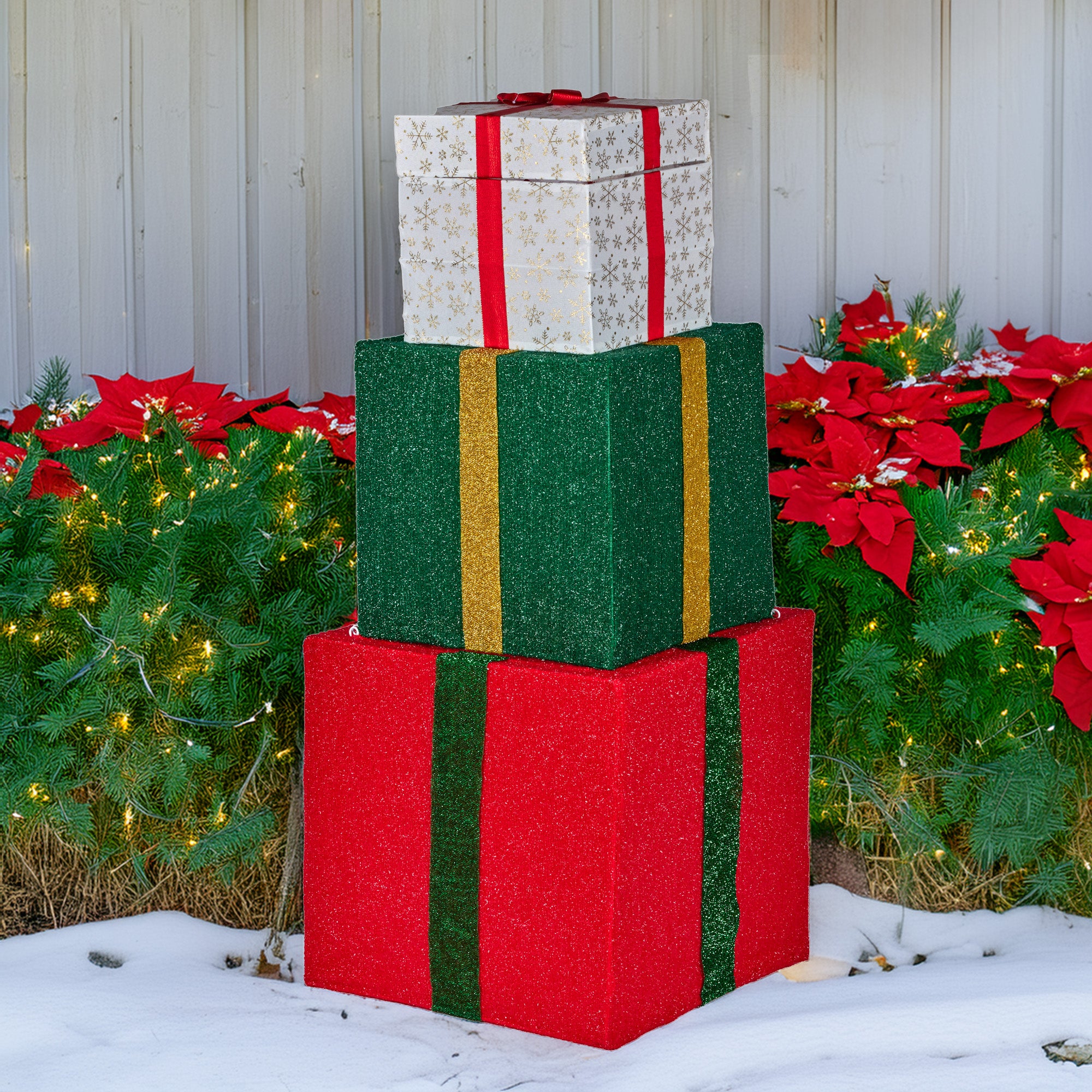 122CM Animated Santa Present Stack Christmas Display with 200 Warm White LEDs