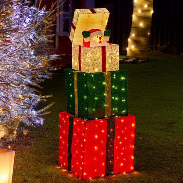 122CM Animated Present Stack Santa Display – 200 Warm White LED Lights