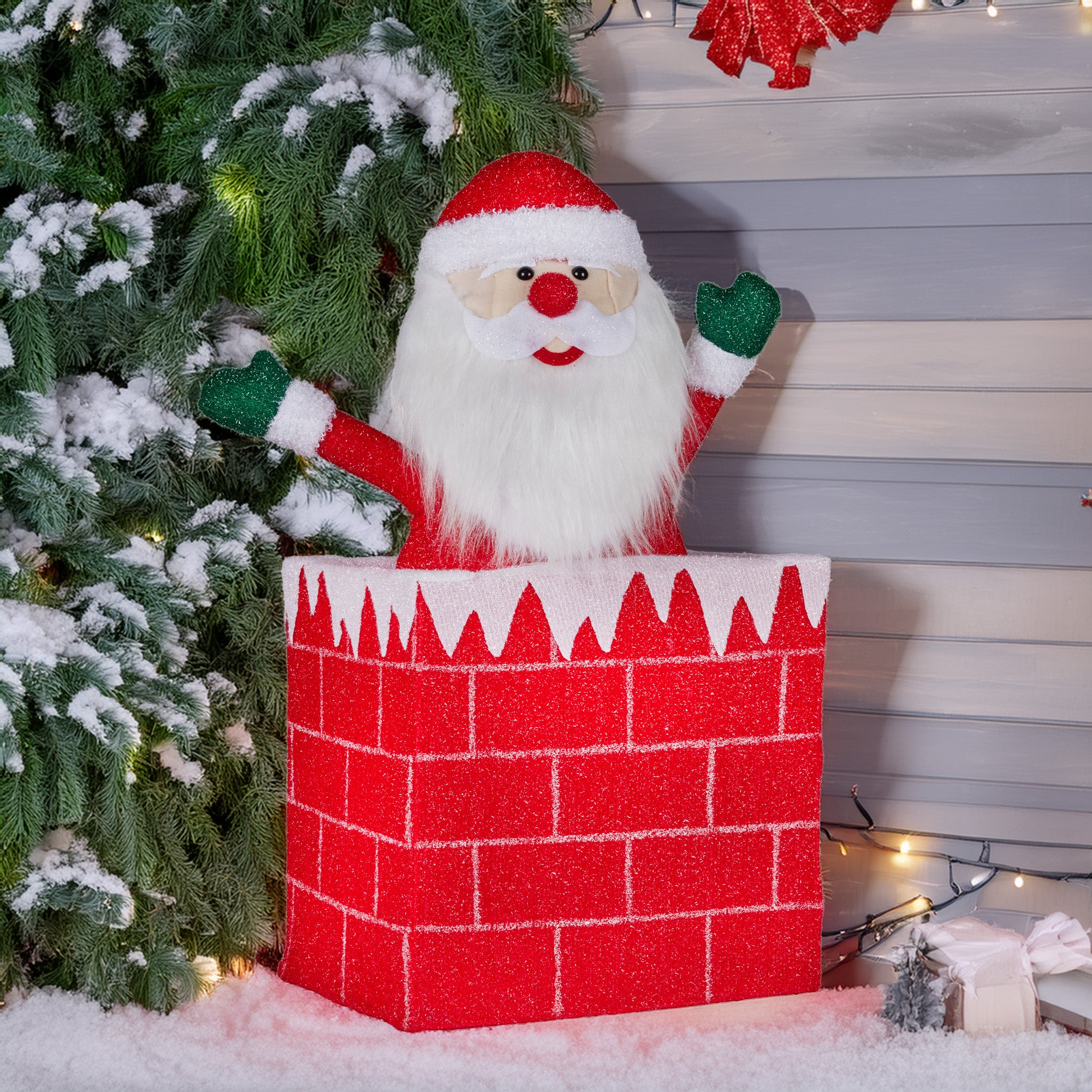 76CM Animated Santa in Chimney Christmas Display with 100 Warm White LEDs