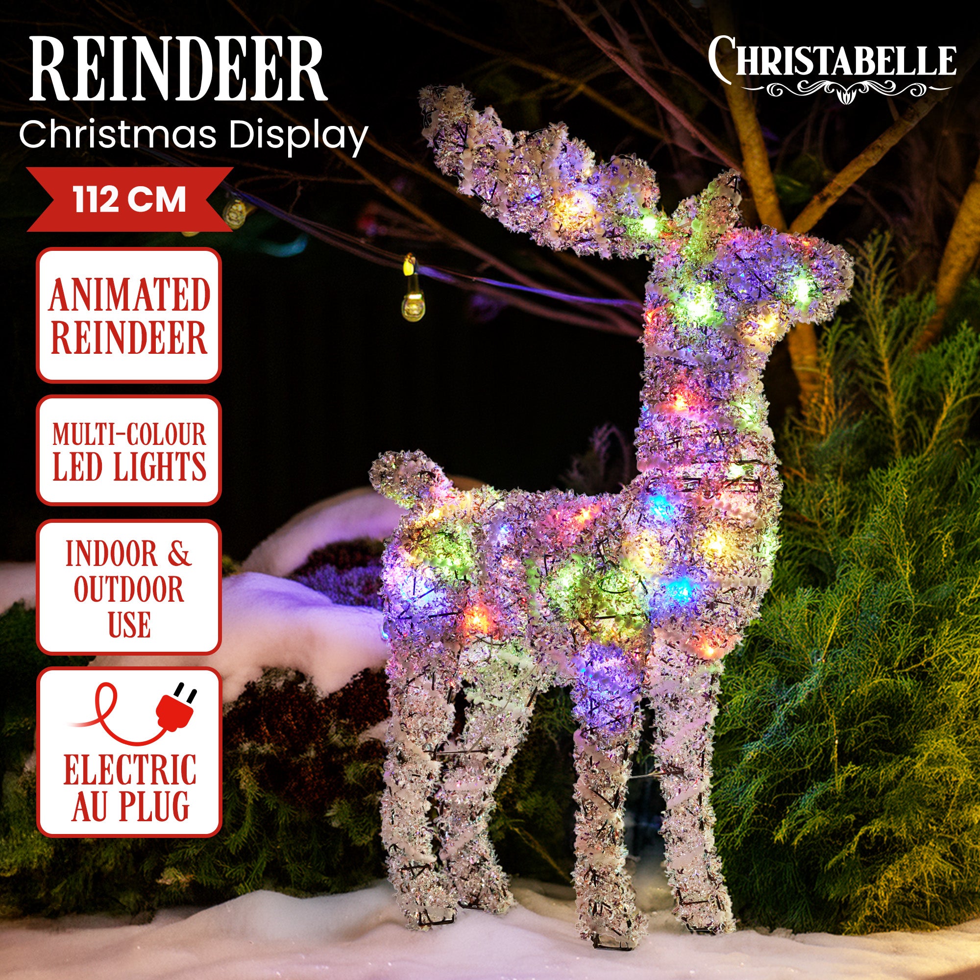 112CM Animated Pre-Lit Christmas Reindeer with 80 Multi-Colour LEDs