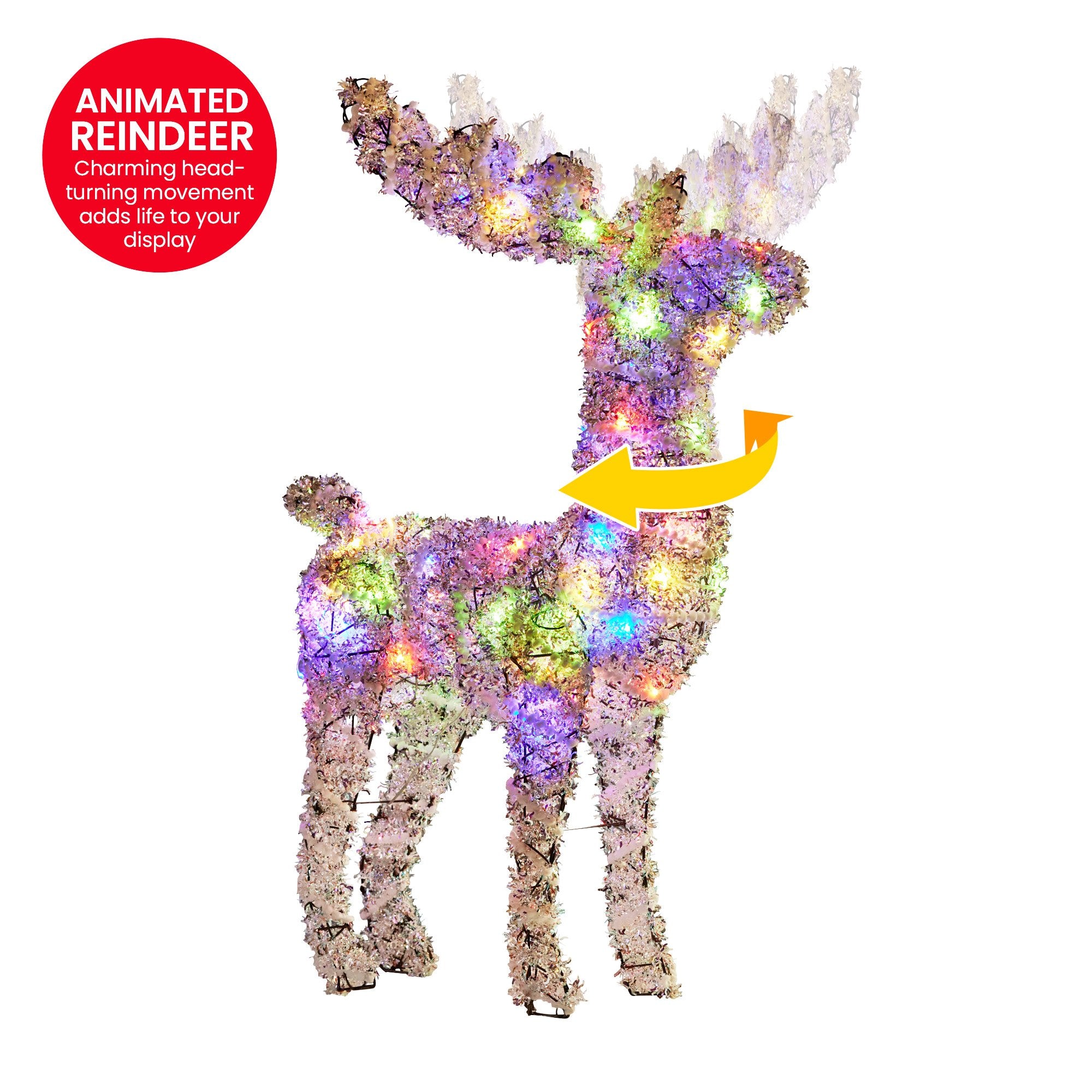 112cm Animated Reindeer Christmas Decoration – 80 LED Multi Colour