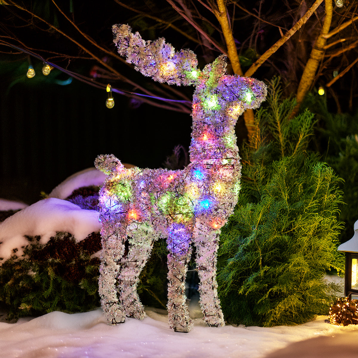 112cm Animated Reindeer Christmas Decoration – 80 LED Multi Colour