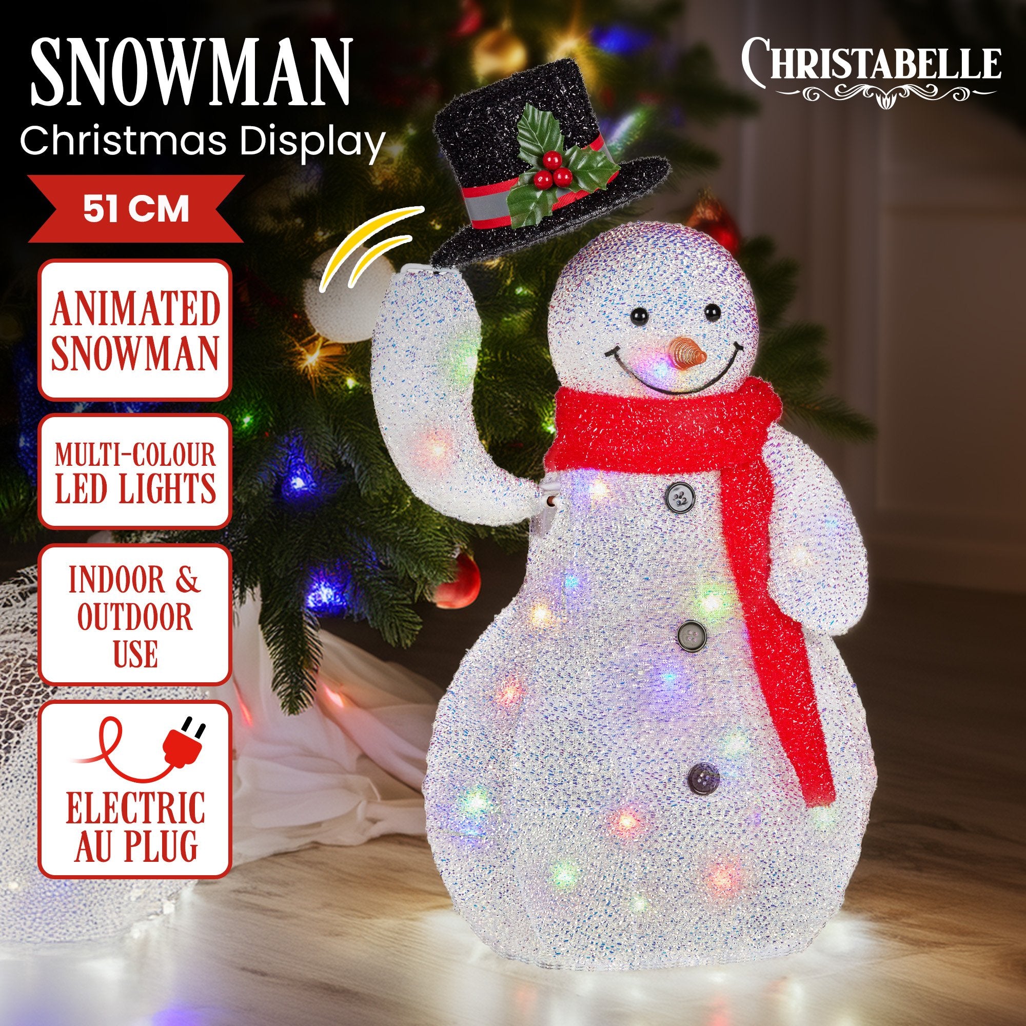 51CM Animated Pre-Lit Snowman Christmas Display with Multi-Colour LEDs