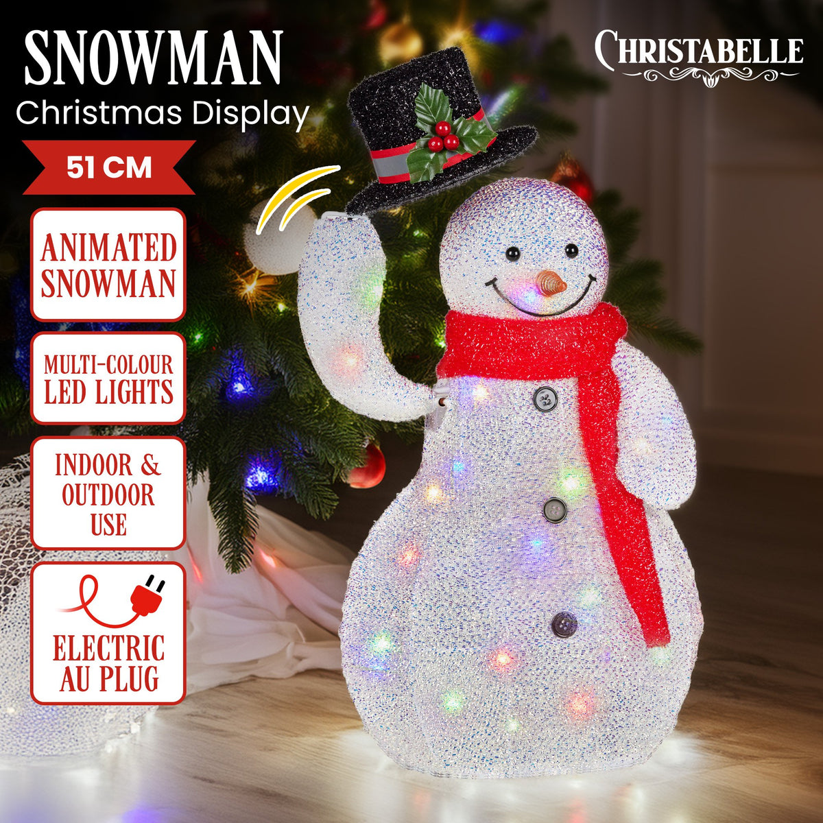 51CM Animated Pre-Lit Snowman Christmas Display with Multi-Colour LEDs