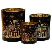 Christmas Candle Holder Set – Black Gold Glass Jars (3 Pack)