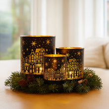 Christmas Candle Holder Set – Black Gold Glass Jars (3 Pack)