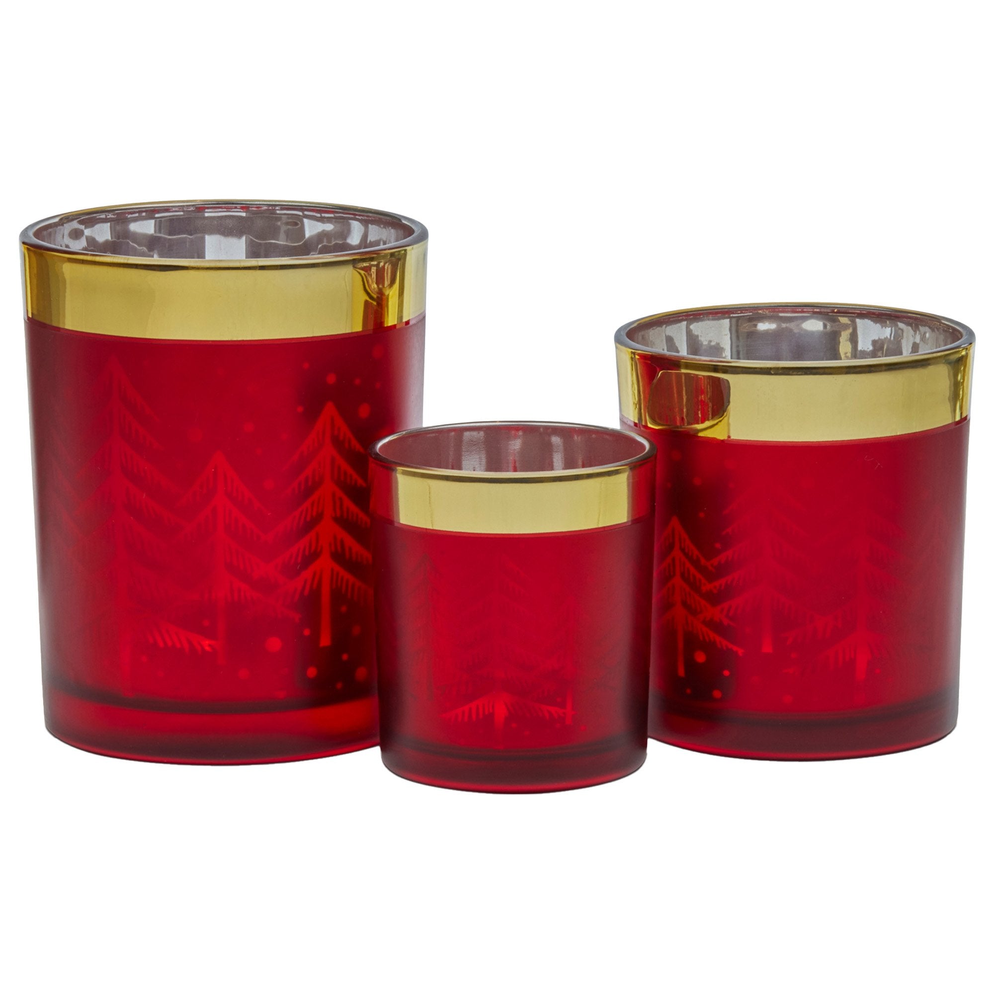 Christmas Candle Holder Set – Red Gold Glass Jars (3 Pack)