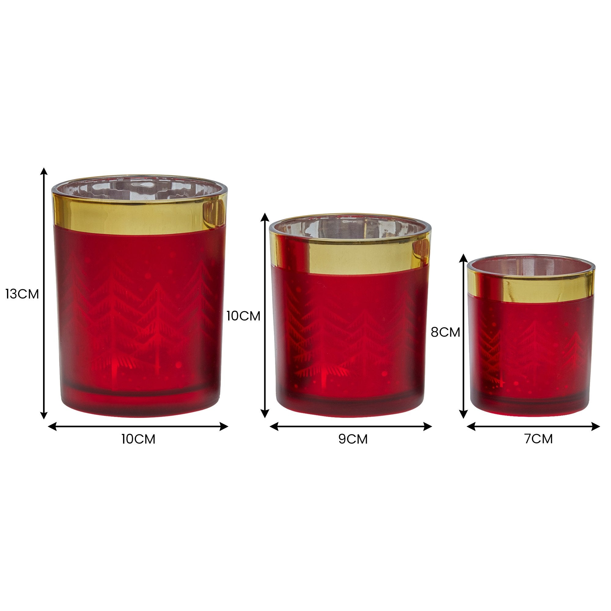 Christmas Candle Holder Set – Red Gold Glass Jars (3 Pack)
