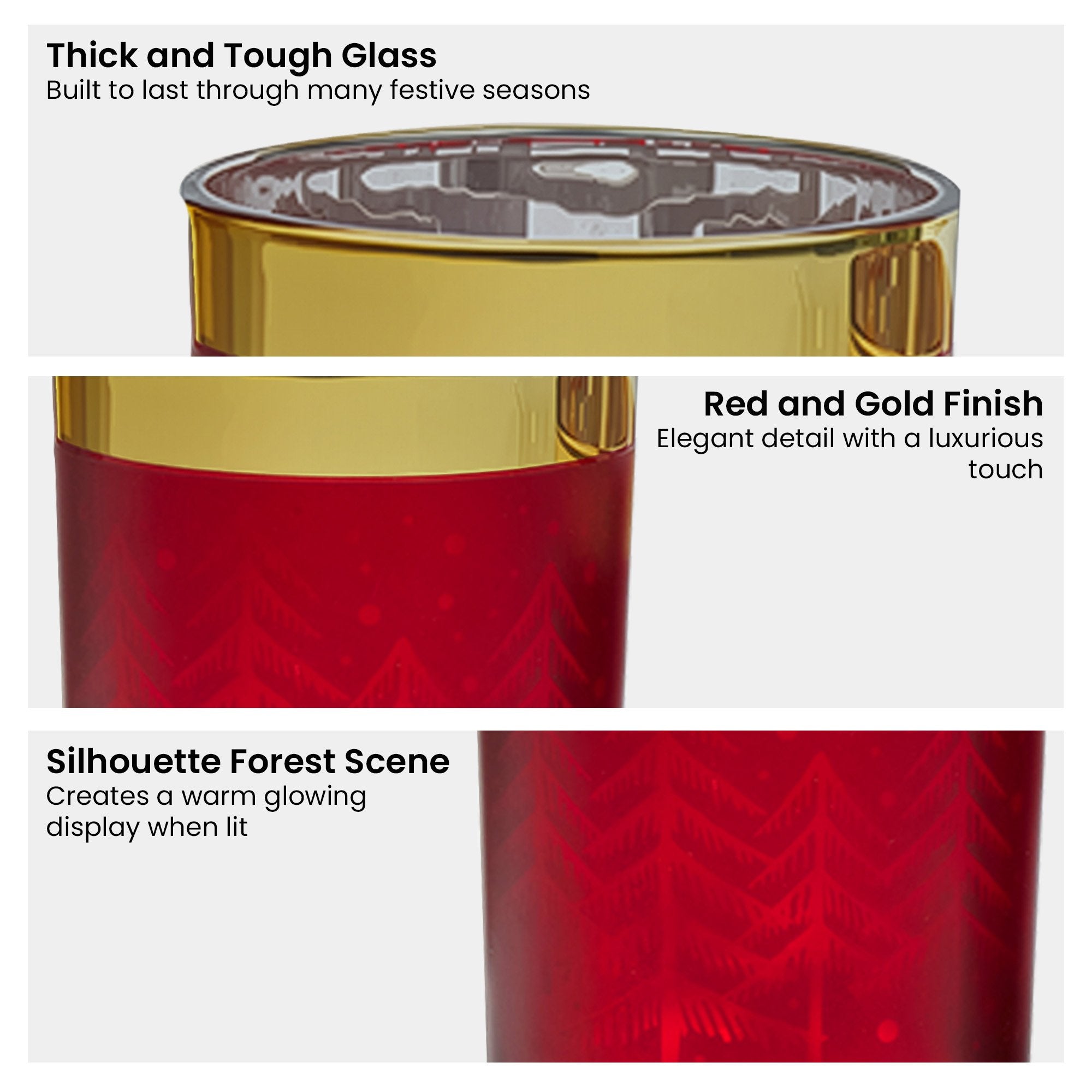Christmas Candle Holder Set – Red Gold Glass Jars (3 Pack)