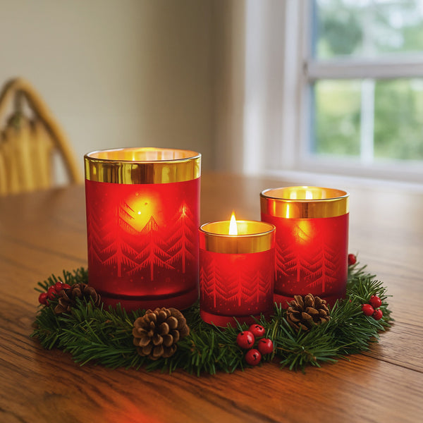Christmas Candle Holder Set – Red Gold Glass Jars (3 Pack)