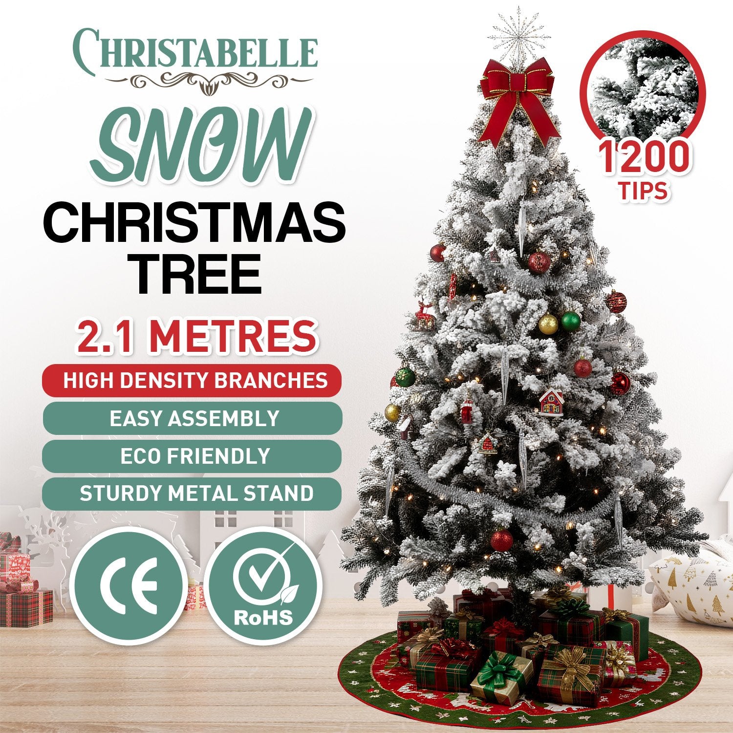7FT Snow-Flocked Christmas Tree with 1200 Tips
