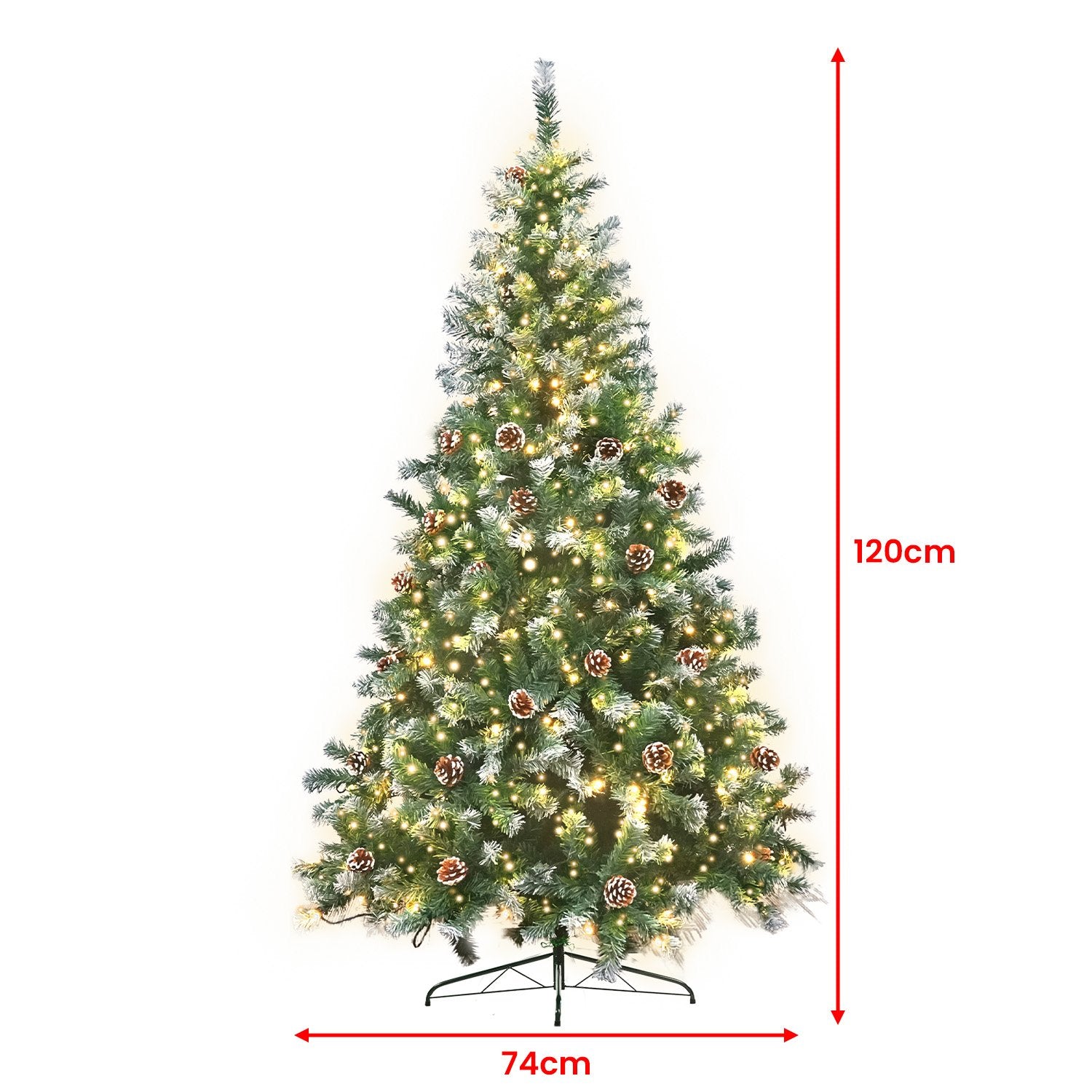 4FT Pre-Lit Snow-Tipped Christmas Tree with Pine Cones & 150 LEDs