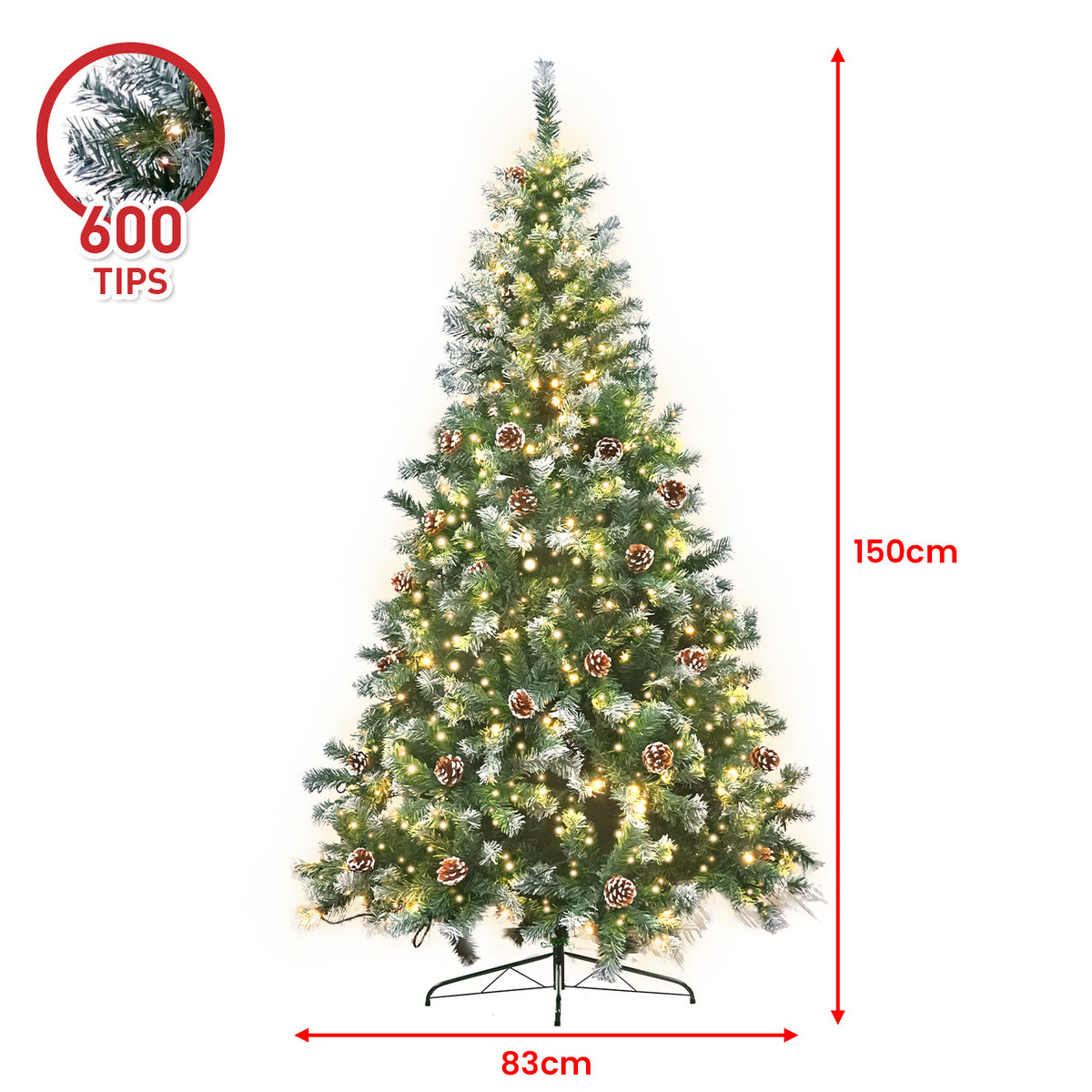 5FT Pre-Lit Snow-Tipped Christmas Tree with Pine Cones & 200 LEDs