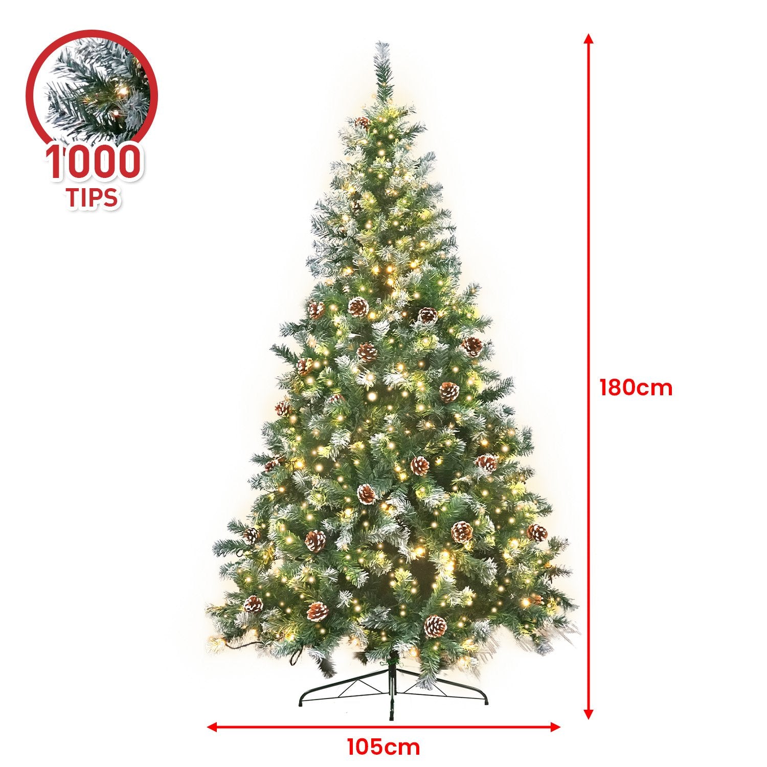6FT Pre-Lit Snow-Tipped Christmas Tree with Pine Cones & 250 LEDs