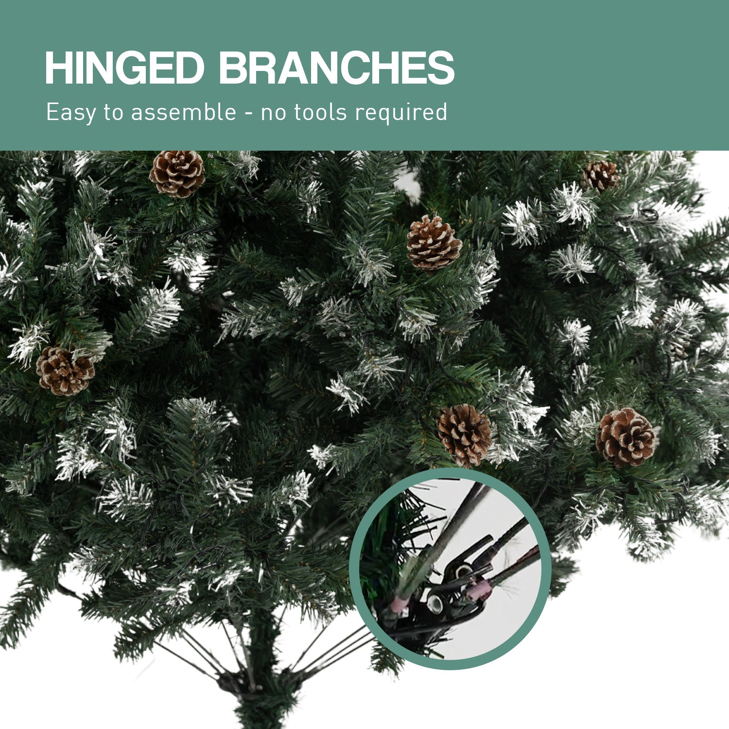 8FT Pre-Lit Snow-Tipped Christmas Tree with Pine Cones