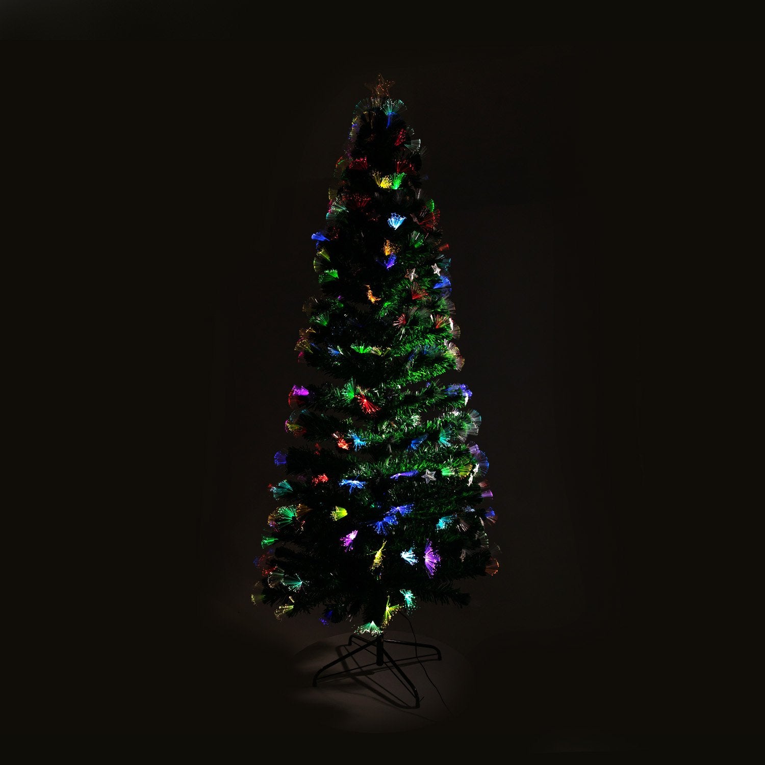 8FT Pre-Lit Fibre Optic Christmas Tree – Multicolour with Light-Up Stars