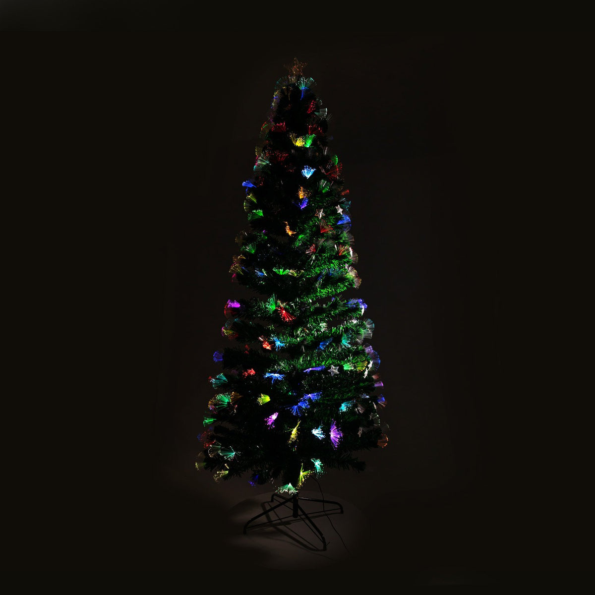 8FT Pre-Lit Fibre Optic Christmas Tree – Multicolour with Light-Up Stars