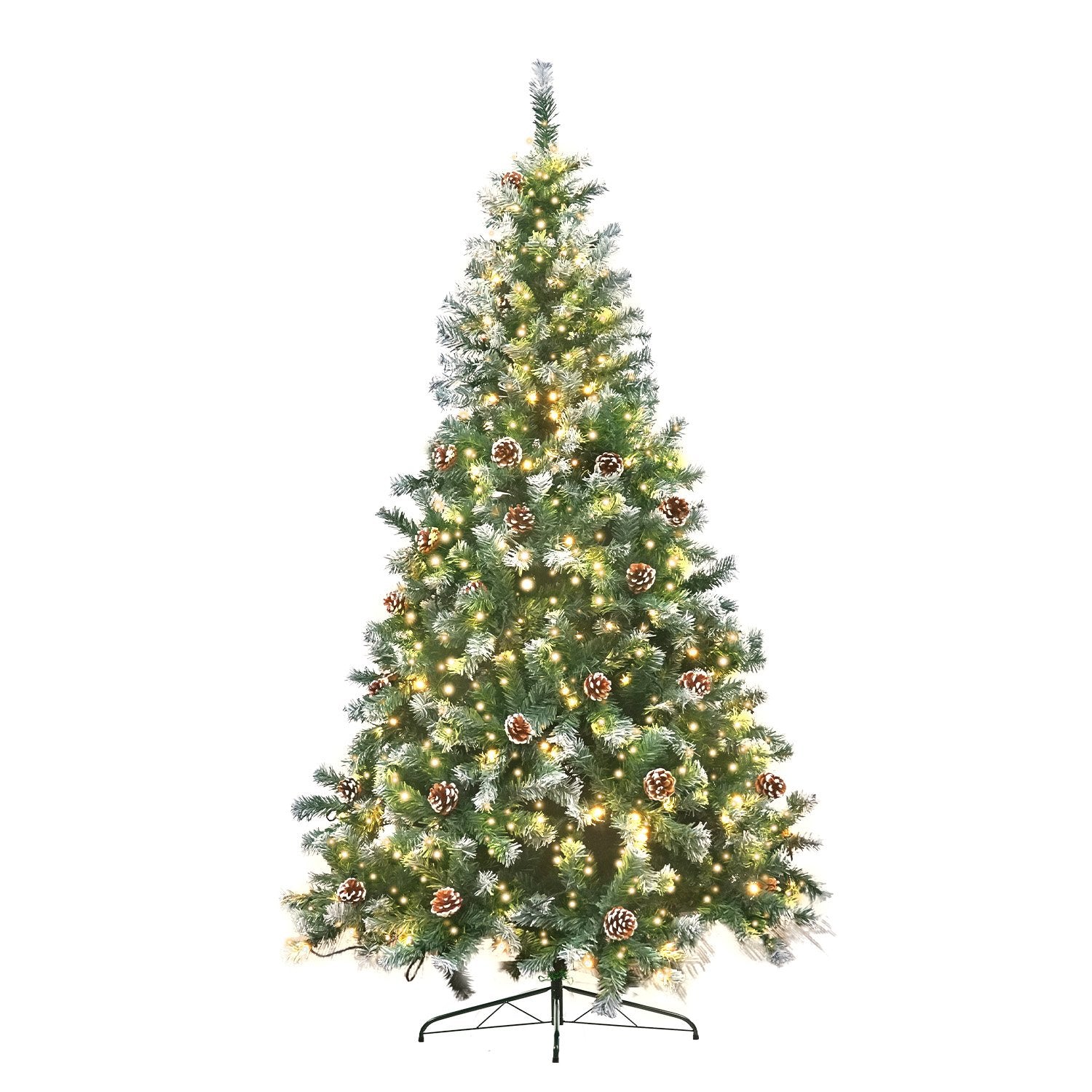 9FT Pre-Lit Snow-Tipped Christmas Tree with Pine Cones