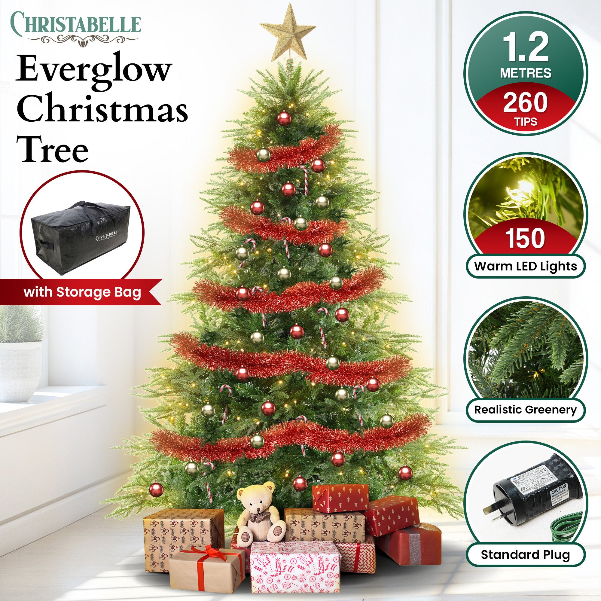 4FT Pre-Lit Everglow Fir Christmas Tree with 150 LED Lights