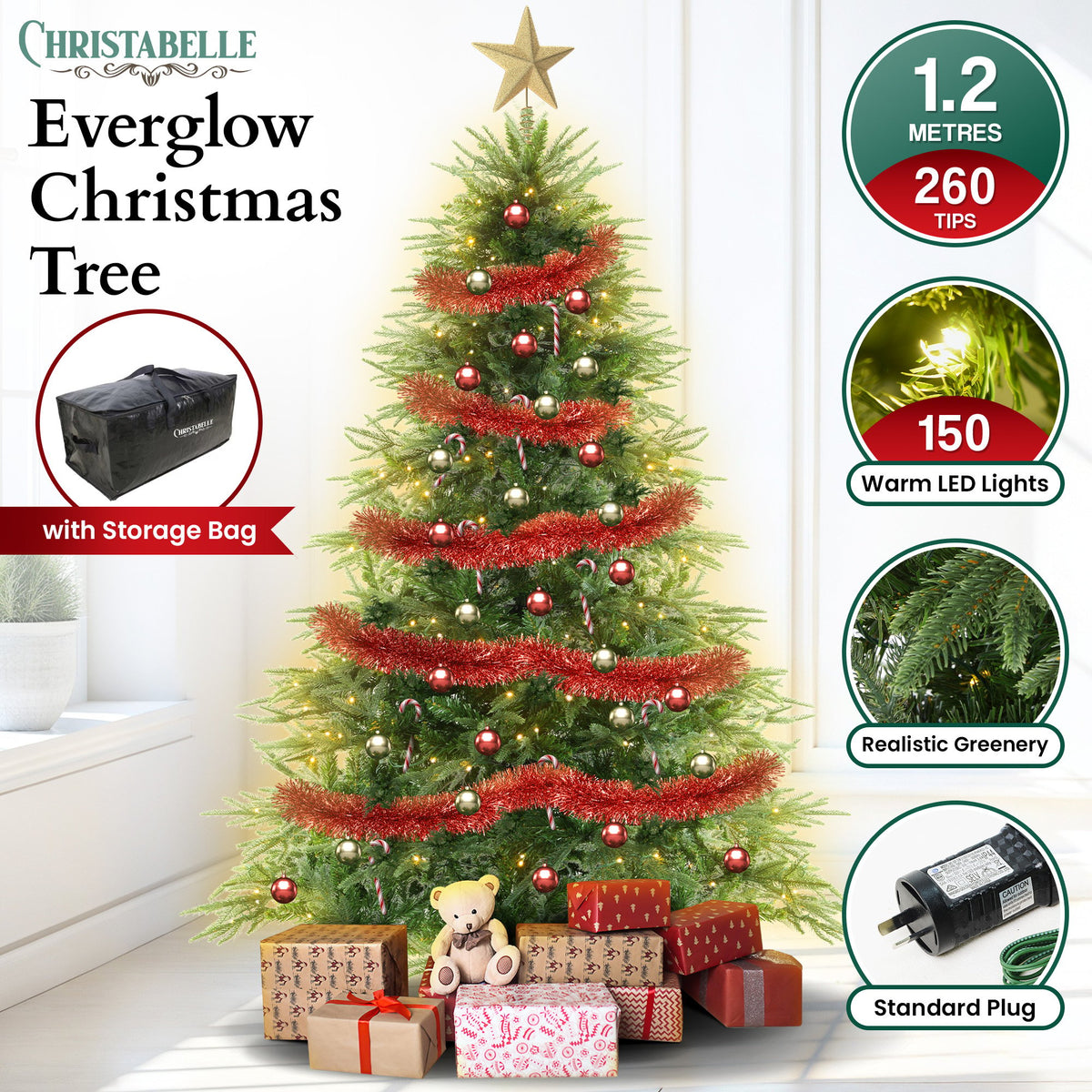 4FT Pre-Lit Everglow Fir Christmas Tree with 150 LED Lights