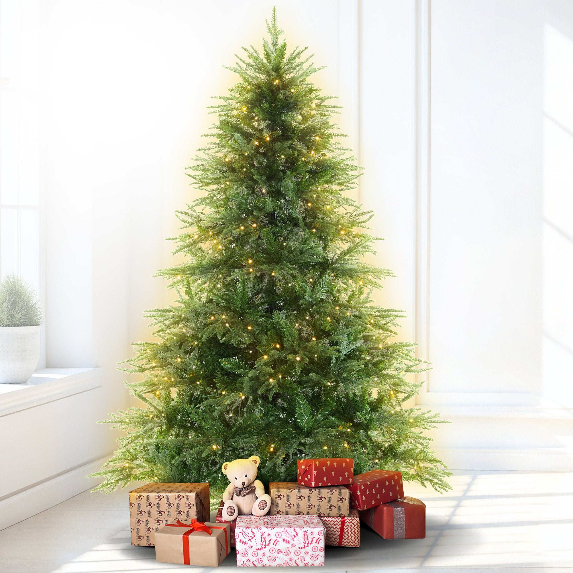 4FT Pre-Lit Everglow Fir Christmas Tree with 150 LED Lights