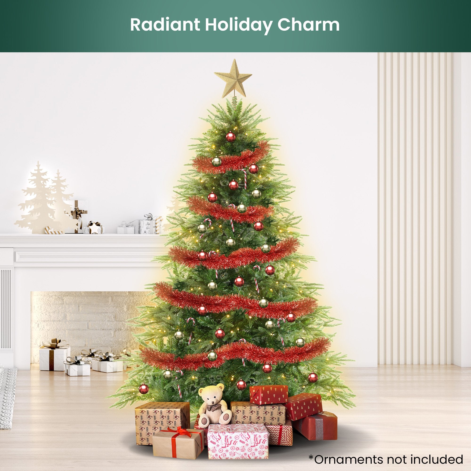 6FT Pre-Lit Everglow Fir Christmas Tree with 300 LED Lights