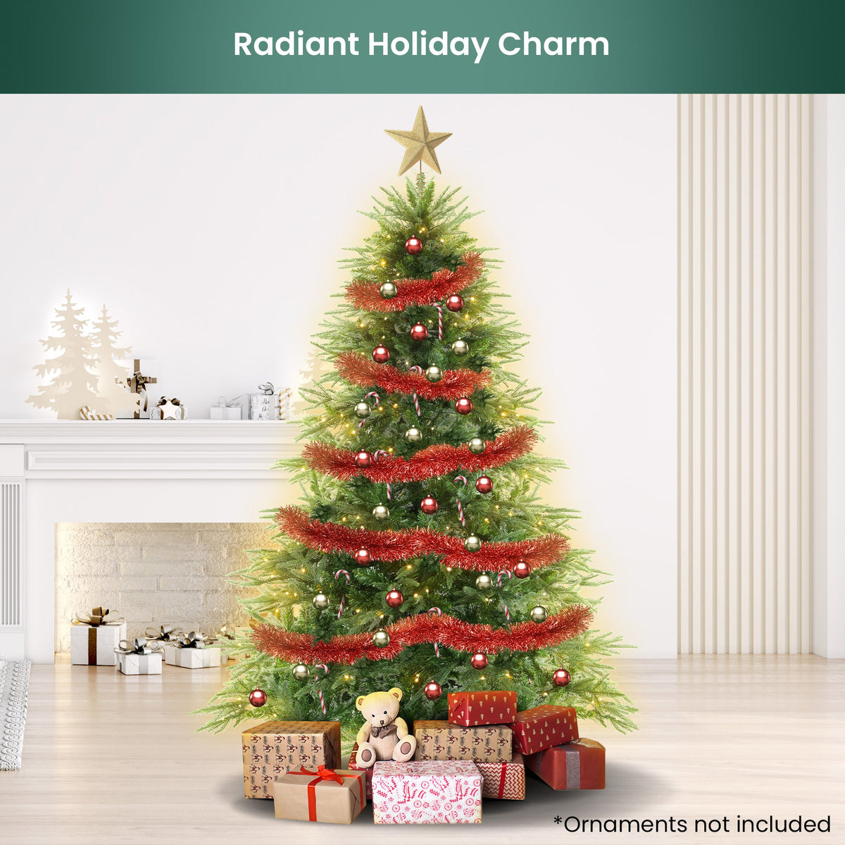 6FT Pre-Lit Everglow Fir Christmas Tree with 300 LED Lights