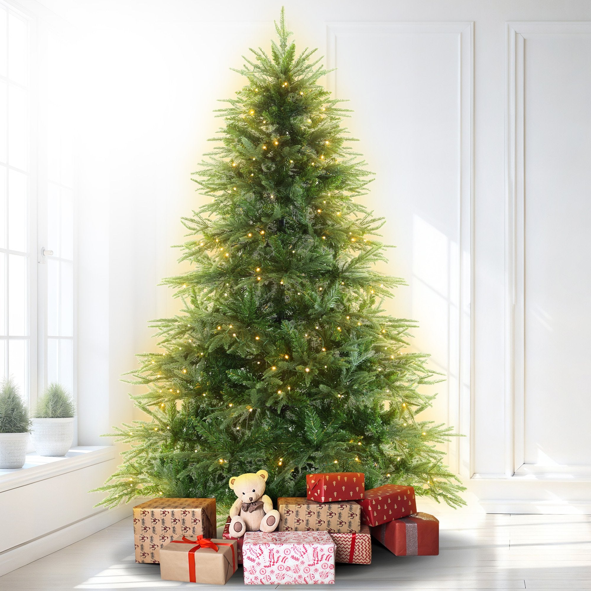 6FT Pre-Lit Everglow Fir Christmas Tree with 300 LED Lights