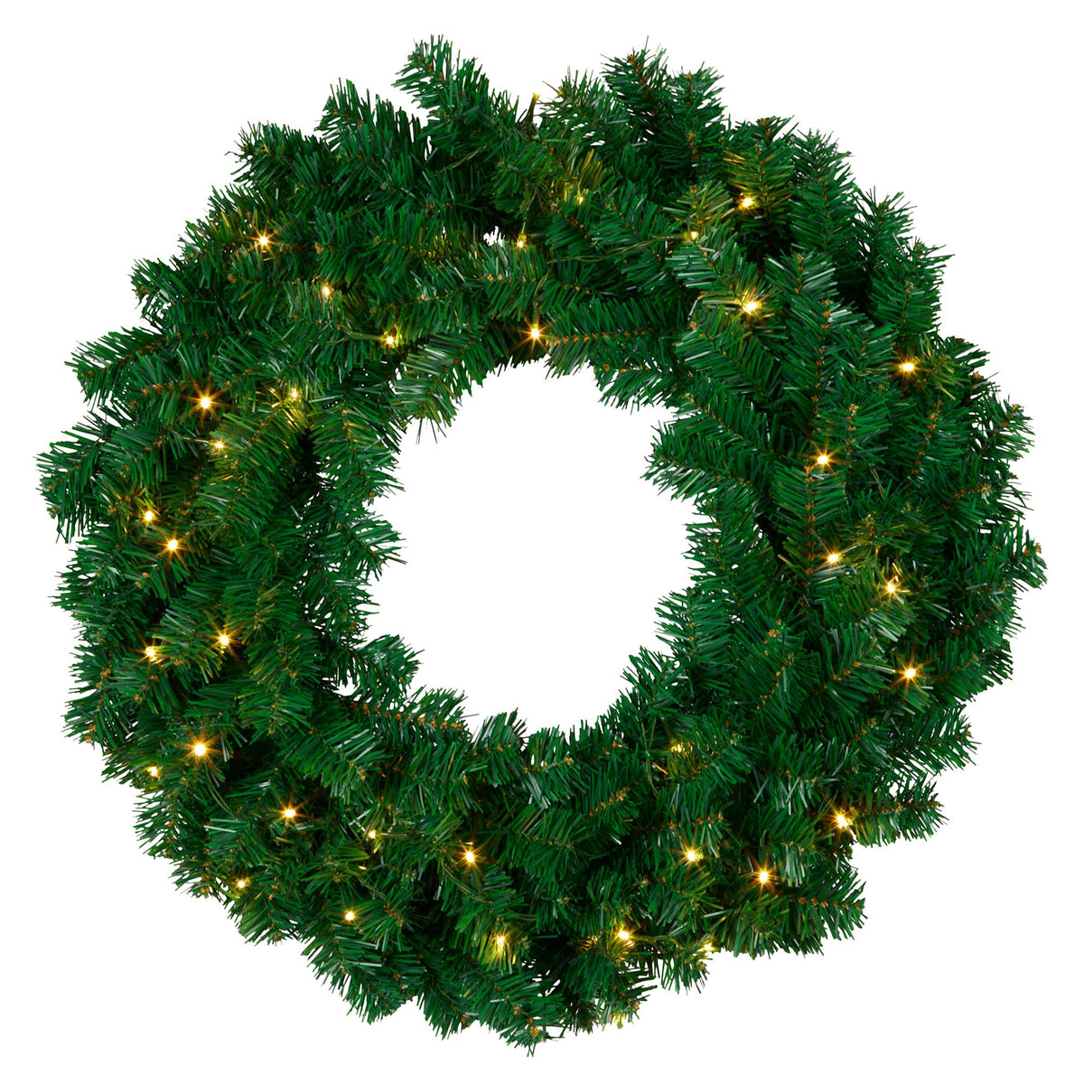 61cm Pre-Lit Christmas Wreath – 180 Tips, 40 Warm White LEDs