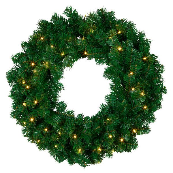 61cm Pre-Lit Christmas Wreath – 180 Tips, 40 Warm White LEDs