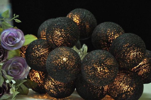 3M Black Cotton Ball String Lights with 20 LED Lights