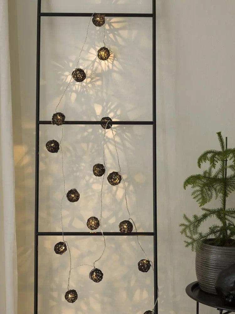 3M Black Rattan Ball String Lights with 20 Warm White LED Lights
