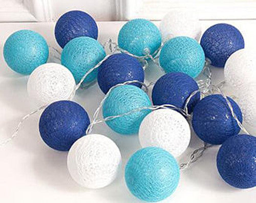 3M Blue, Aqua & White Cotton Ball String Lights with 20 LED Lights