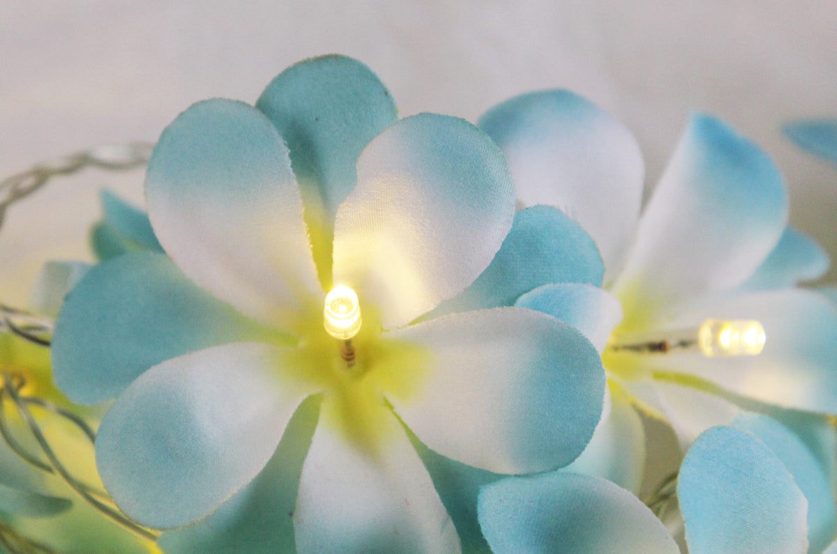 1 Set of 20 LED Tropical Blue Frangipani Flower Battery 3m String Lights Christmas Gift Home Wedding Beach Party Decoration Outdoor Table Centrepiece