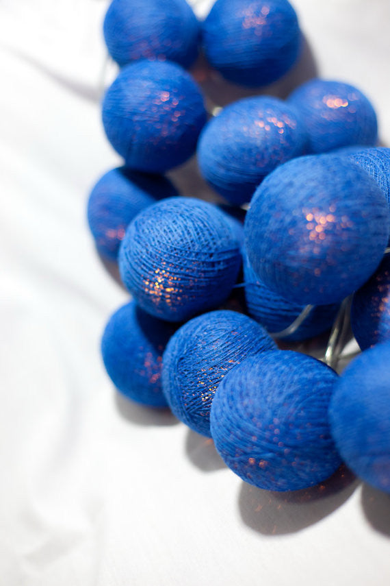 5M Dark Blue Cotton Ball Christmas Lights – 50 Warm White LEDs