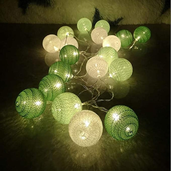 3M Green Cotton Ball Christmas Lights – 20 Warm White LEDs