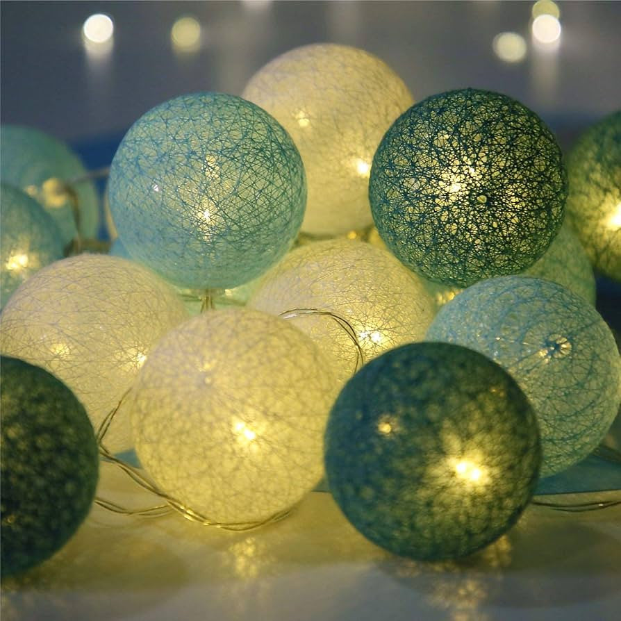 5M Green Mix Cotton Ball Christmas Lights – 50 Warm White LEDs