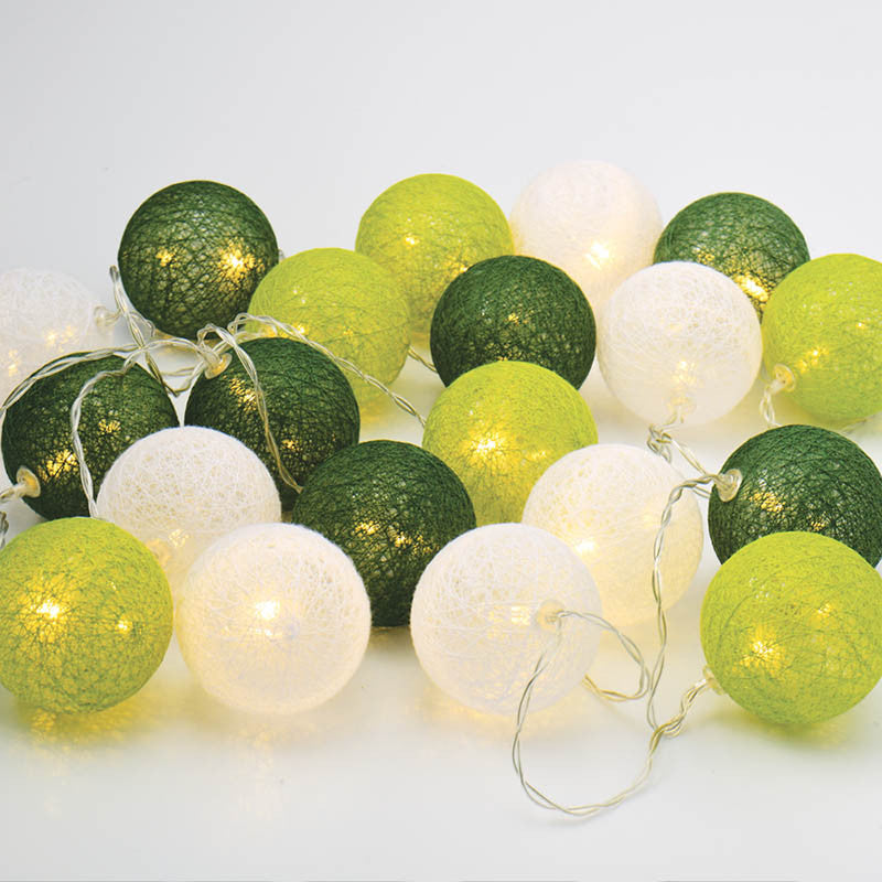 5M Green Mix Cotton Ball Christmas Lights – 50 Warm White LEDs