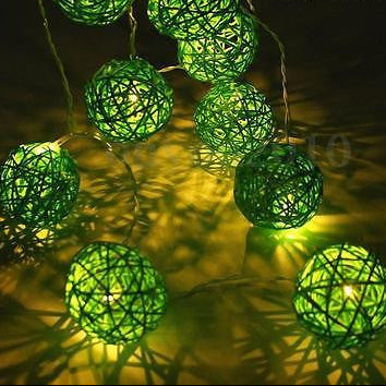 3M Green Rattan Ball Christmas Lights – 20 Warm White LEDs